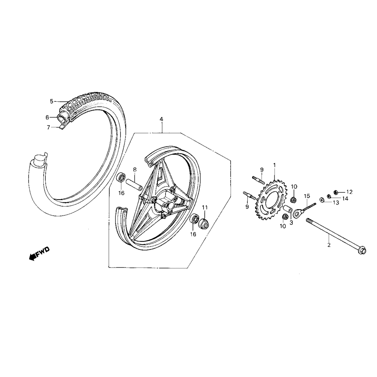 Honda MB50/MB80 rear wheel