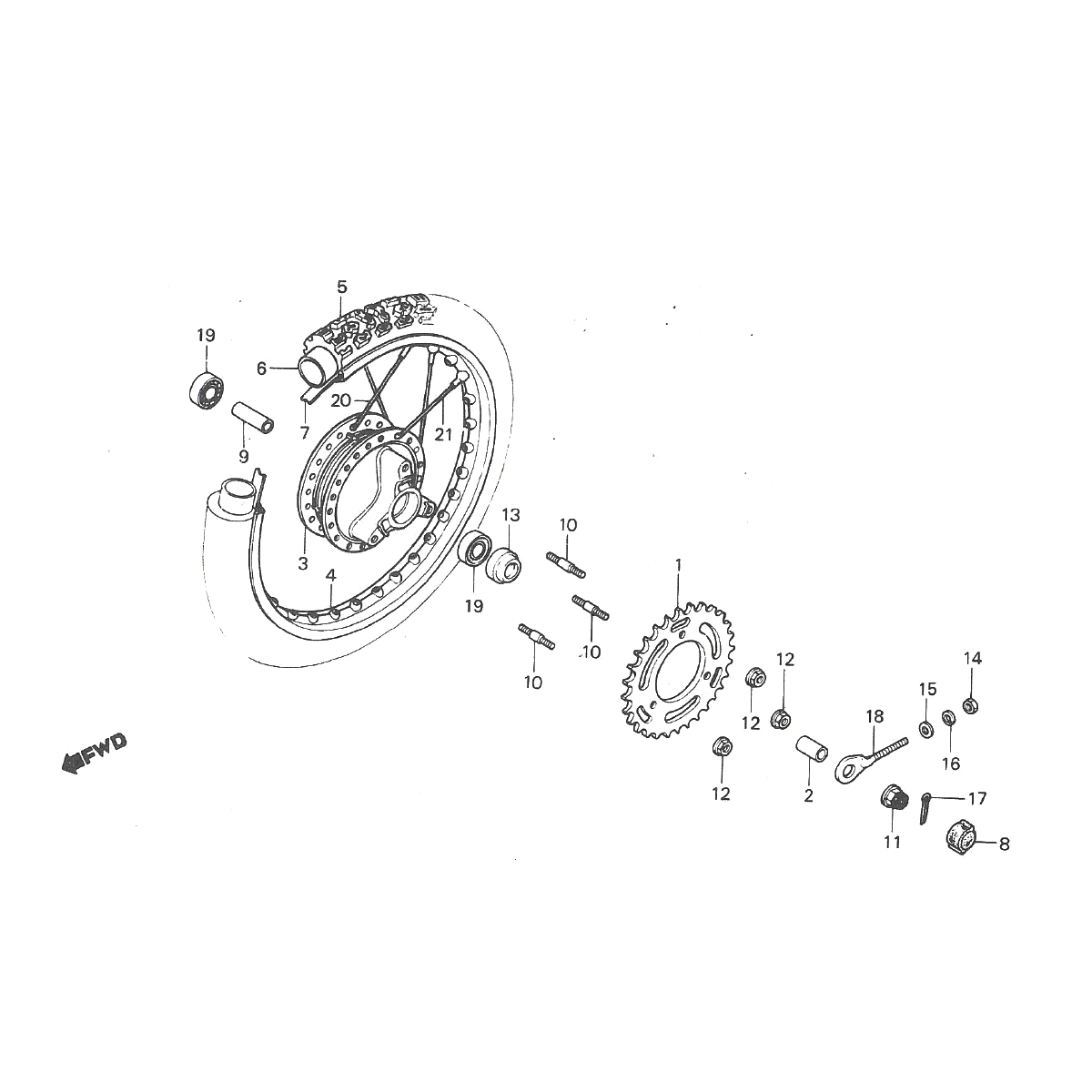 Rear Wheel - Rear Sprocket Honda MT50