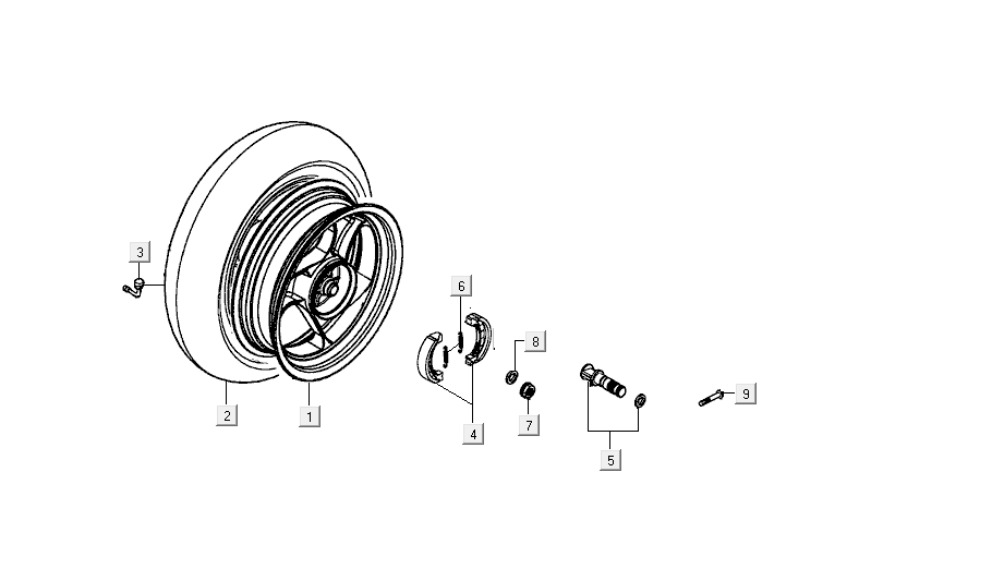 Rear wheel - Brake shoes Kymco Agility Delivery 50i 4T AC Euro 4 black