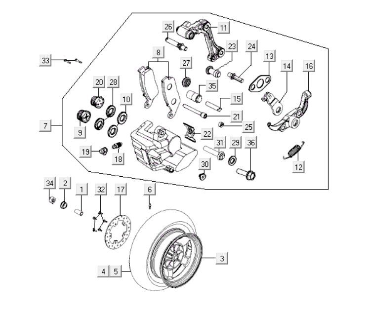 Rear wheel - Brake disc - Brake caliper Kymco Xciting 500i 4T LC