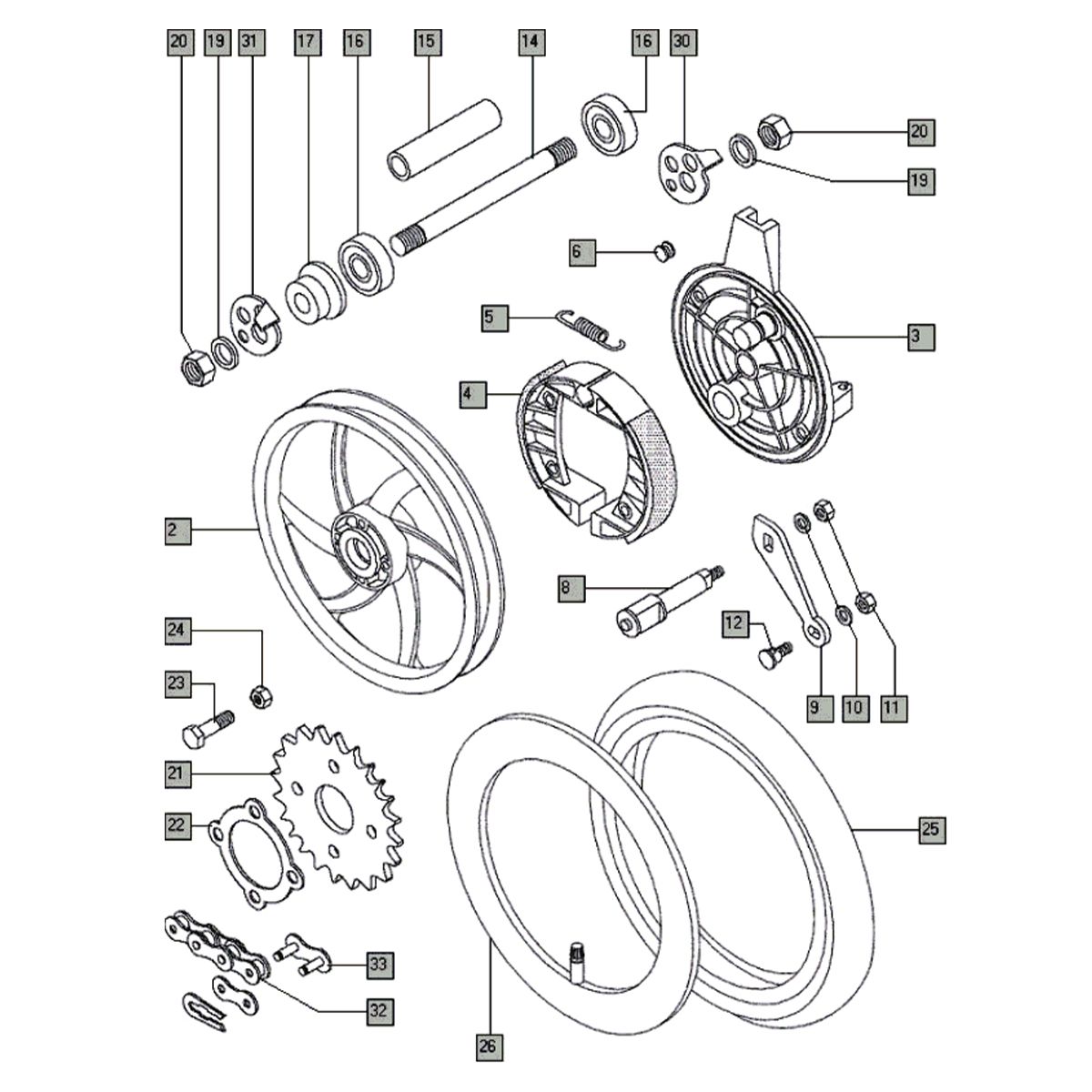 Achterwiel nieuw Tomos QUADRO E-START (25-45KMH) (K8-L0)