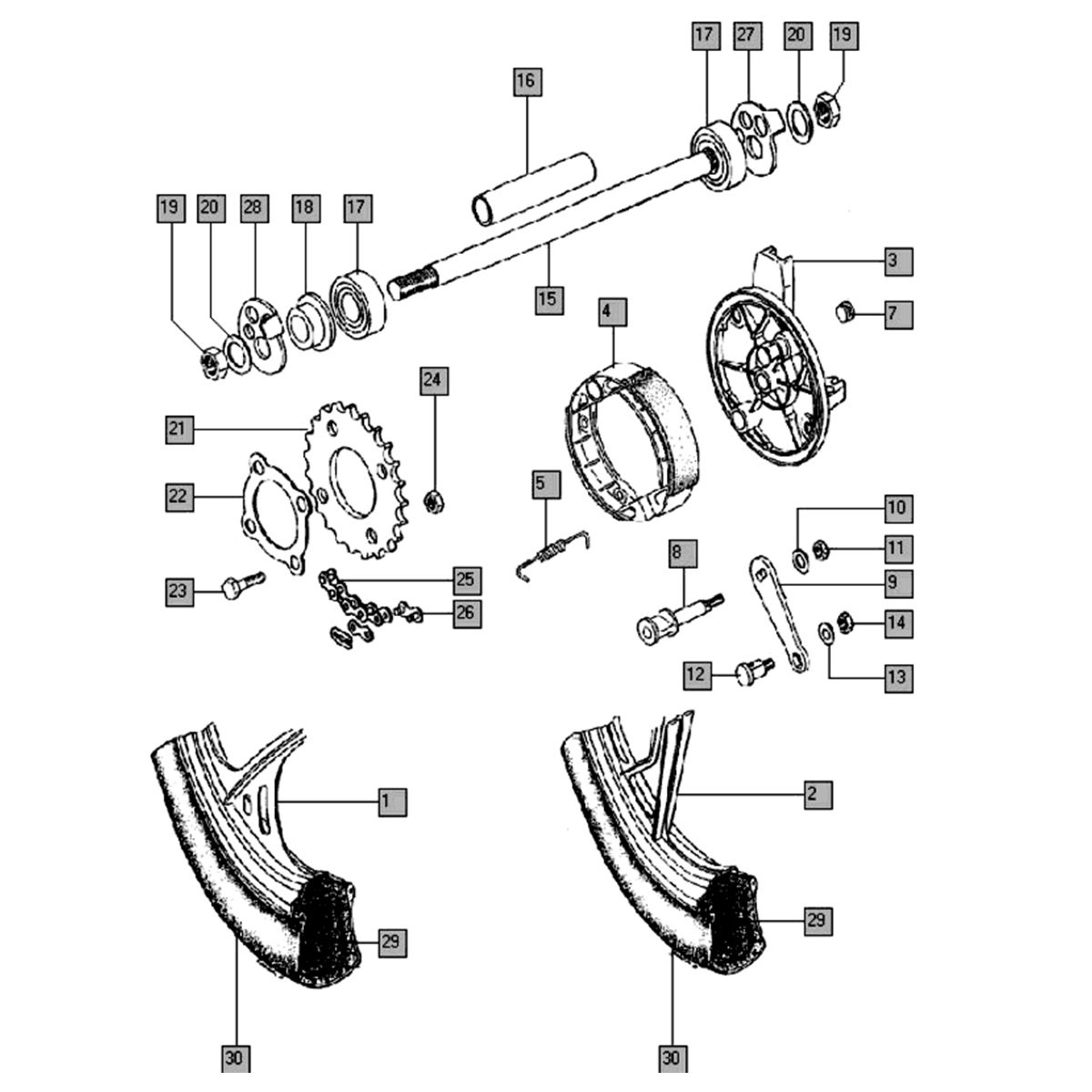 Achterwiel oud Tomos QUADRO EX (L0-L1)