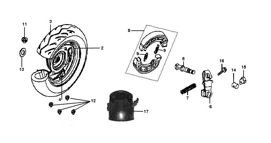 Rear wheel Sym Jet Euro-X 2-stroke