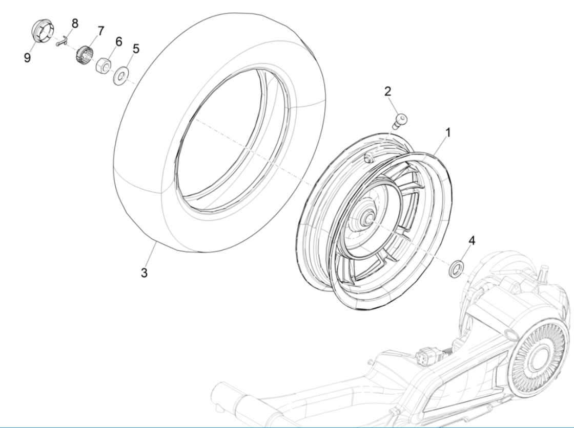 Vespa Electrica 45 KM/H Rear Wheel E5 2021 (EMEA)