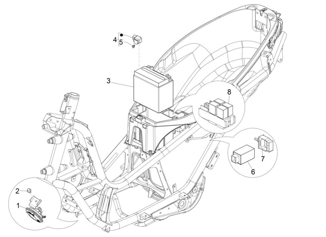 Remote switches - Battery - Horn Piaggio MP3 300 HPE/300 HPE SPORT E5 ABS 2020-2022 (EMEA)