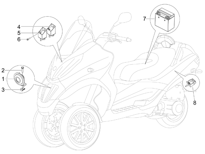 Remote switch - Battery - Horn Piaggio MP3 300LT Sport 2009-2014