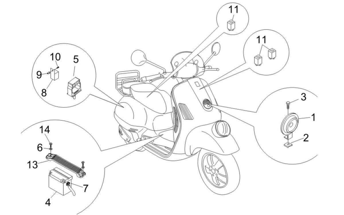Remote Switches - Battery - Horn Vespa GTV 250 4T 4V IE