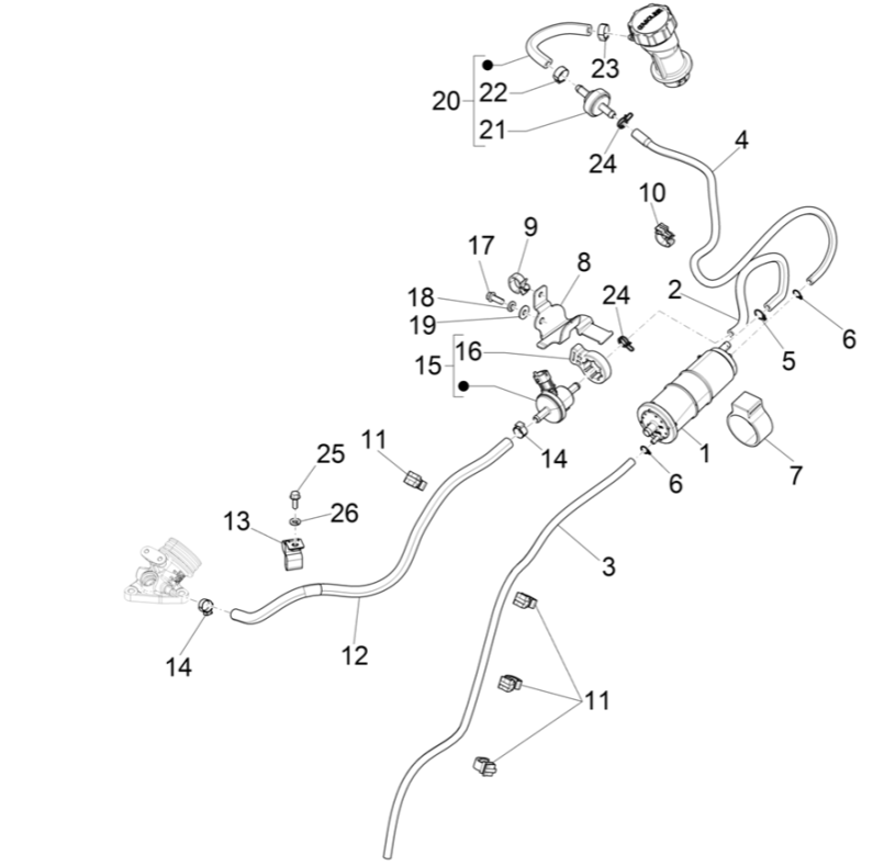 Vespa Sprint 4-stroke 3-valve anti evaporation plant (euro5 injection IGET)