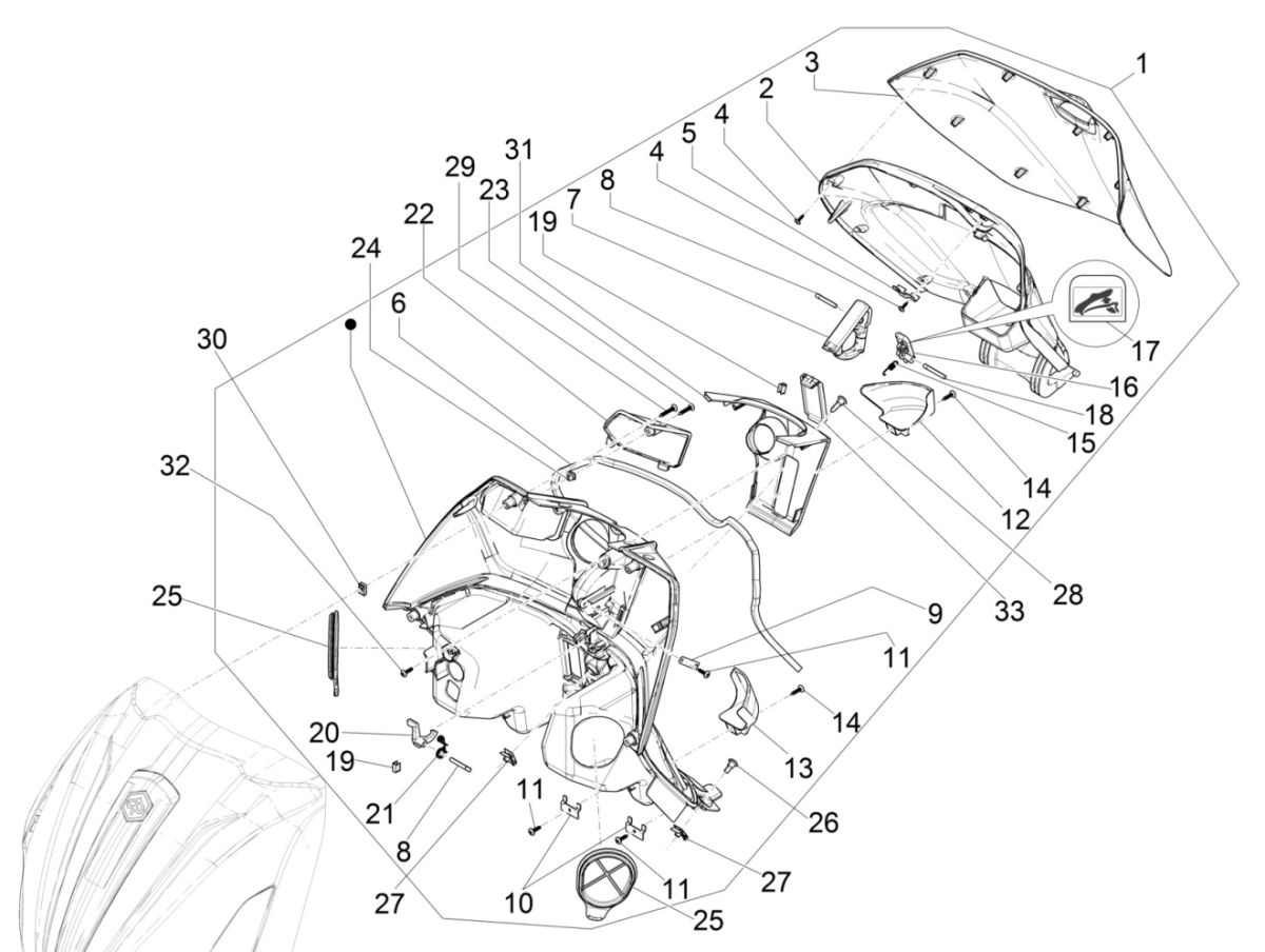 Piaggio Beverly 300 IE ABS E4 2016 - 2020 leg shield (EMEA)