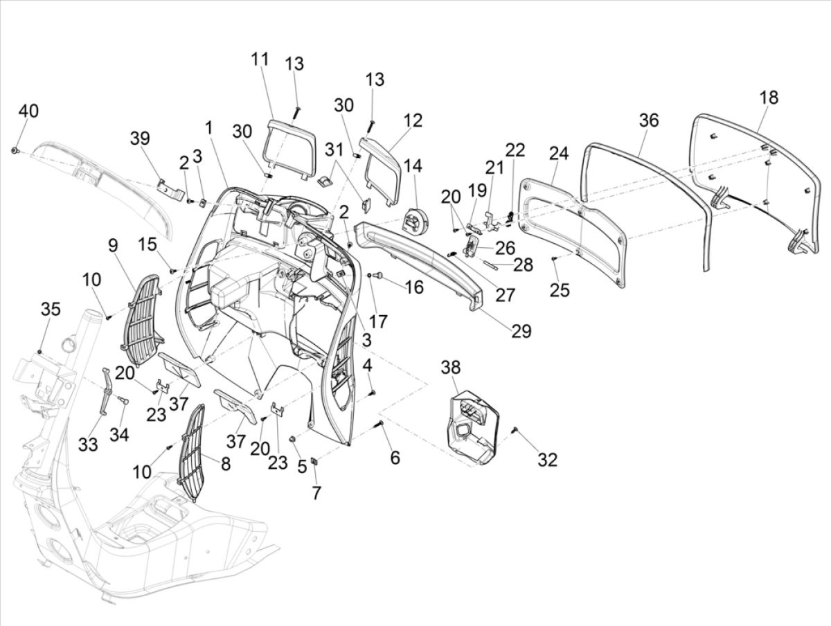 Vespa GTS 300 HPE 4T 4V IE ABS E4 2019 leg shield (EMEA)