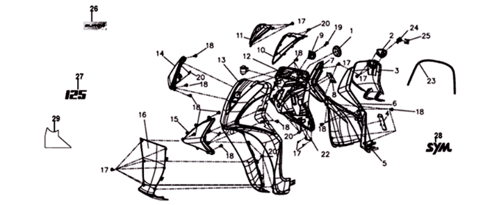 Front plate/ inner plate/ indicators Sym Symphony ST 125I E4 Blue/ Black/ Silver (BU-280S/BK-001C/S-882U)