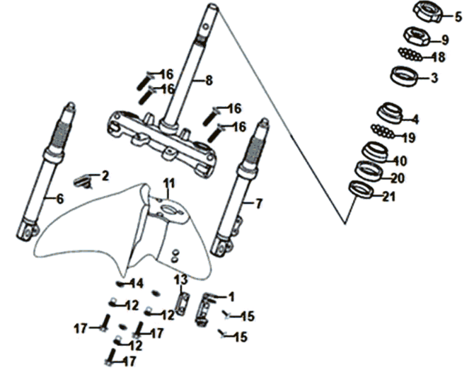 Front fork/ front fender/ headset Sym Symphony ST 125I E4 Blue/ Black/ Silver (BU-280S/BK-001C/S-882U)