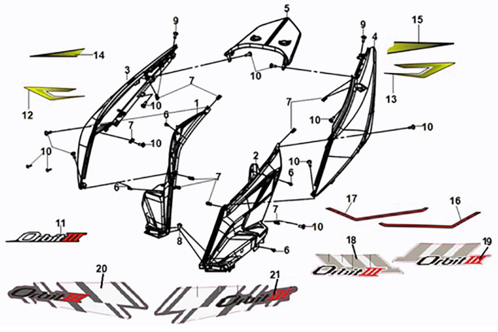 Body cover Sym Orbit III 50 E5 Flash Black/Matt Black (BK5560S/BK-007U)