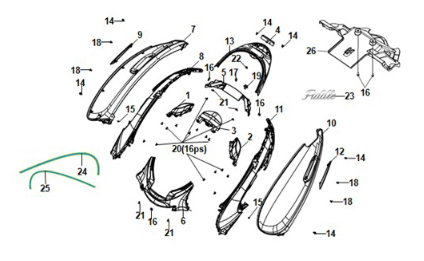 Body cover - tail light Sym E-Fiddle Icy White (WH8028P)