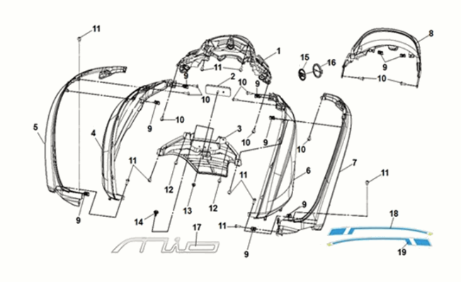 Body cover Sym E-MIO Nardo Gray (GY-430C/BK-001C)