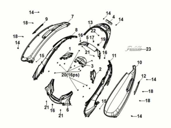Body cover Sym Fiddle IV 125i AC CBS E5 2020-2021 MATTE BLACK (BK-007C)
