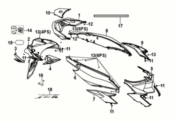 Body cover Sym Jet 14 125I AC E5 2021-2024 SUBMARINE GRAY (GY-7547UL)