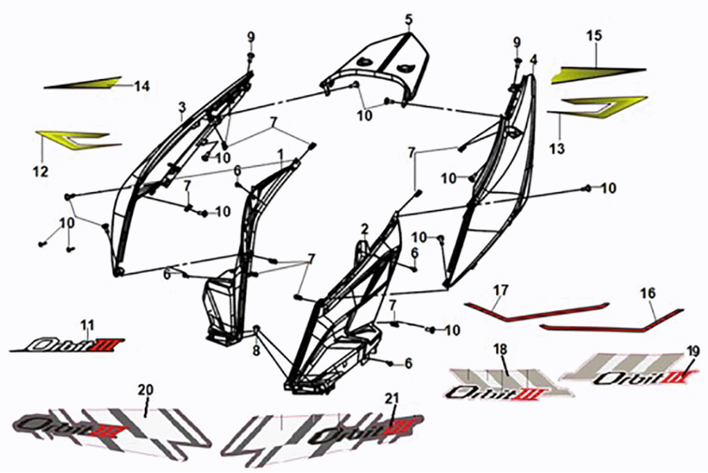 Body cover Sym Orbit III 50 E5 Matt Black/Fluorescent Yellow (BK-007U/Y102C)