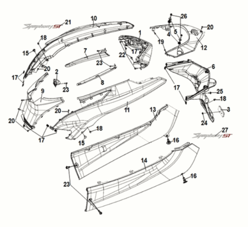 Body cover tail light Sym Symphony ST E5 White/Red (WH-8028P)