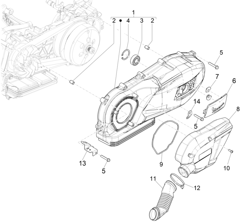 Crankcase cover - Vespa GTS 125 4T E5 ABS 2021 (EMEA) crankcase cover