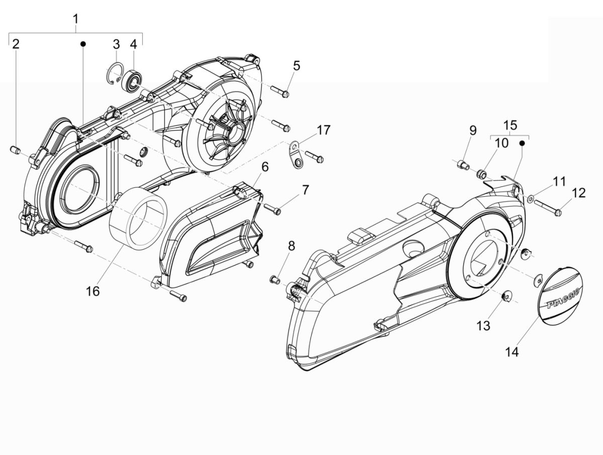 Piaggio Beverly 300 IE ABS E4 2016 - 2020 crankcase cover (EMEA)