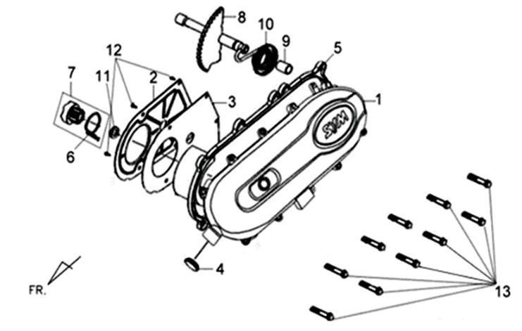 Left crankcase cover Sym XPRO 50 E4