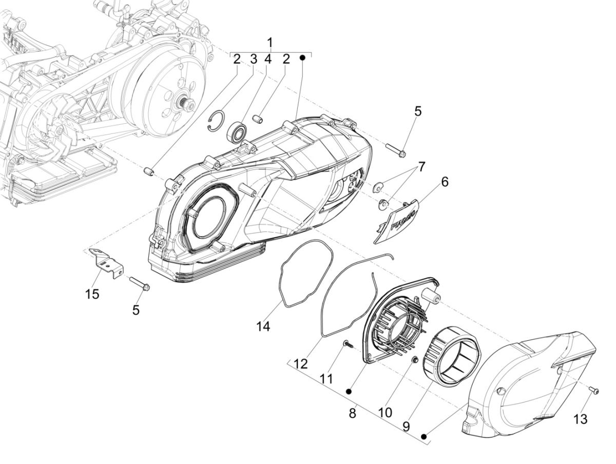 Piaggio Medley 125 4T IE ABS E4 2016-2019 crankcase cover (EMEA)