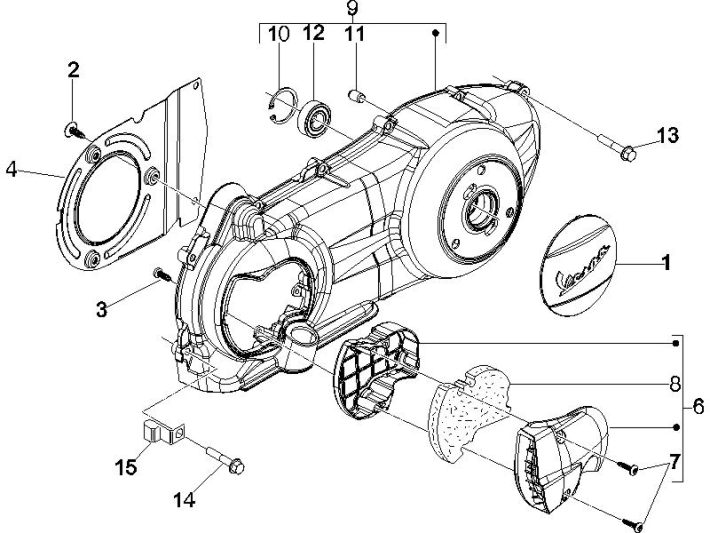 Crankcase cover Vespa GTS 250 ie 2005-2009 (with ABS)