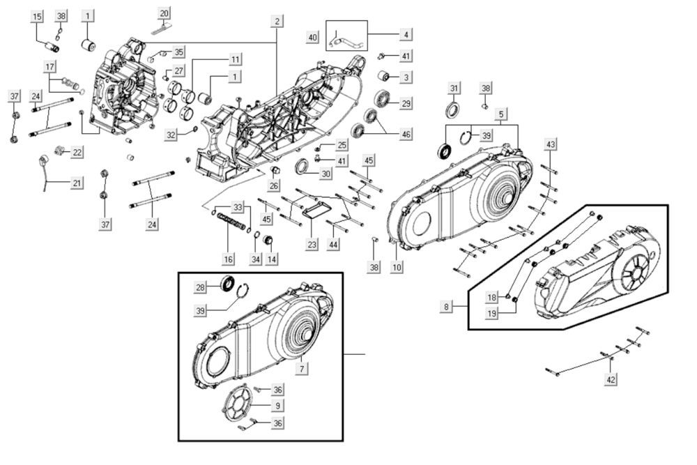Crankcase parts Kymco Gti 300i