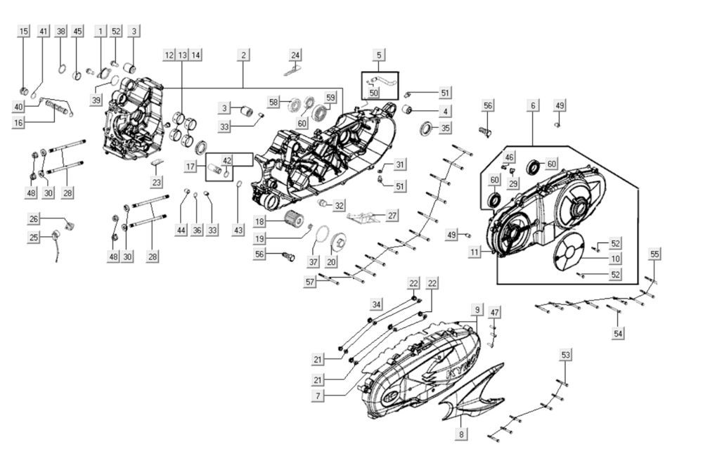 Crankcase Parts Kymco Xciting 400i Pearly Black