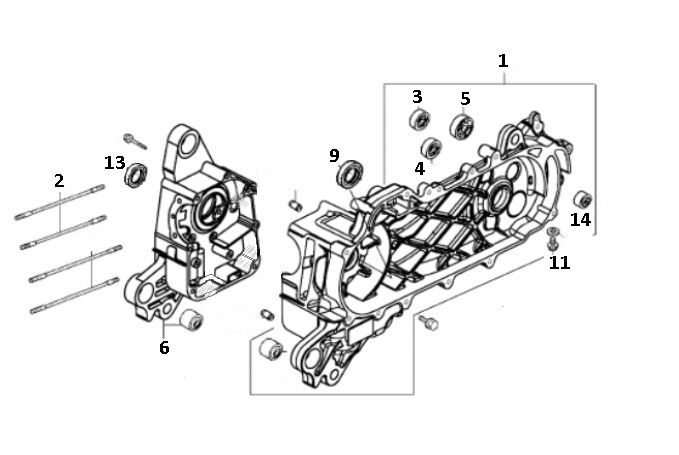 Rear crankcase Gy6 10 inch (EURO 4; after 2018)-Carterhelft achter Gy6 10 inch (EURO4) t tm z