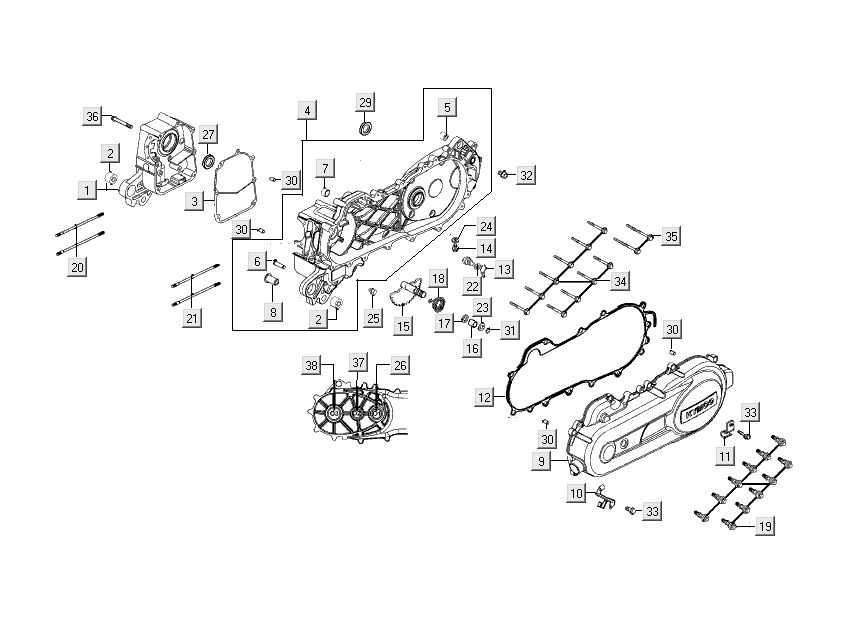 Crankcase kick start lid Kymco People S 4-stroke Elegance brown