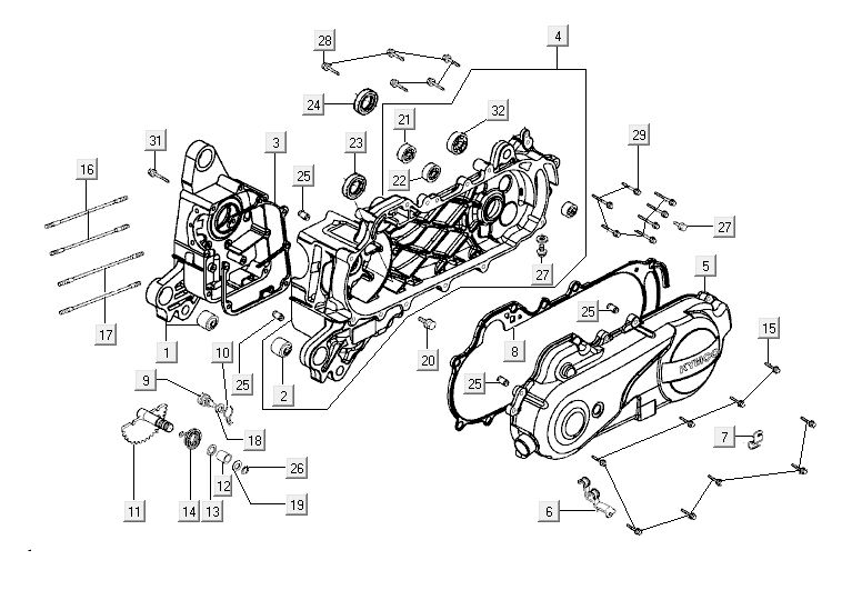 Crankcase cover Kymco Agility 12' 4-stroke black