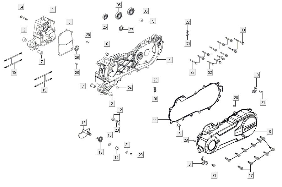 Crankcase crankcase Kymco Agility 16'+ 4t matt metalic silver
