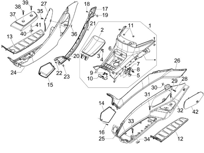 Central cover - footrest Piaggio MP3 300LT Sport 2009-2014 star white 595