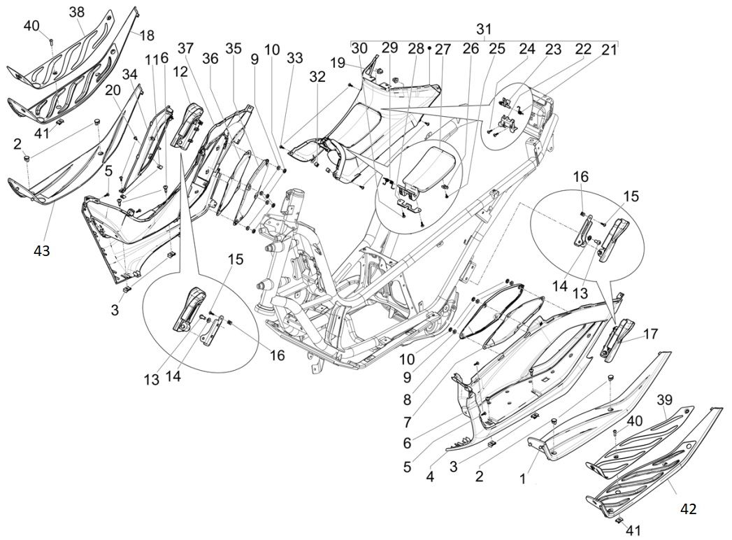 Central cover - Piaggio MP3 300 HPE footrest/300 HPE SPORT E5 ABS 2020-2022 (EMEA)
