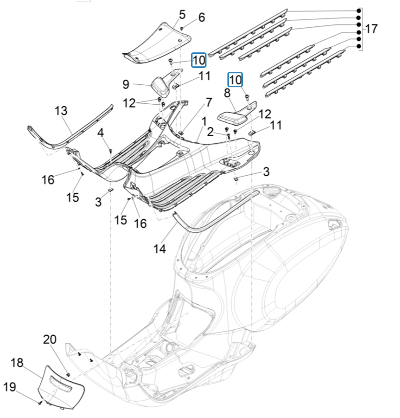 Vespa Electrica 45KM/H E5 2021 (EMEA) central cover