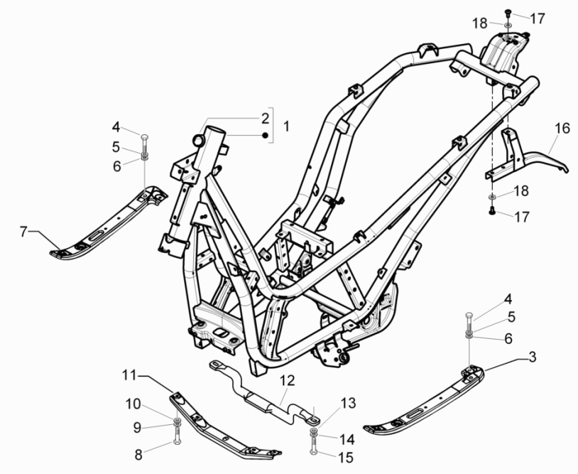 Piaggio Beverly 125 RST 4T 4V IE E3 2010-2015 Chassis/Frame (EMEA)