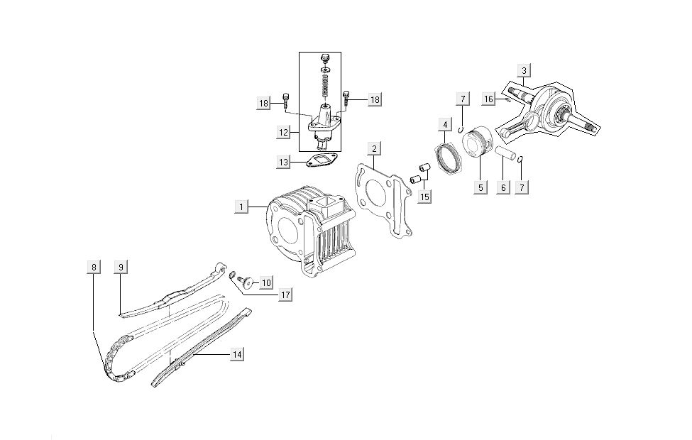 cylinder-crankshaft piston Kymco Super8 4-stroke from 2009 red