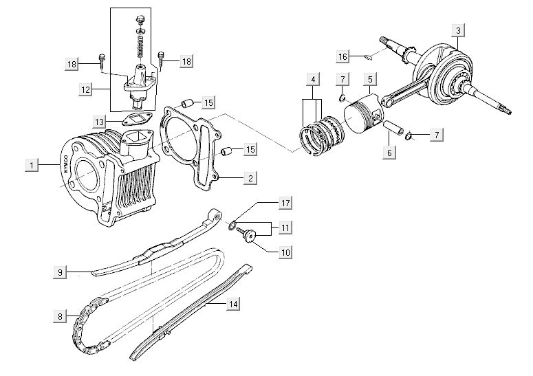 Cylinder crankshaft Kymco Agility 10' 4-stroke sporty red