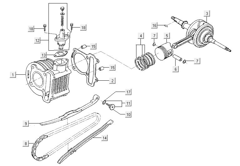 Cylinder crankshaft Kymco Agility 12' 4-stroke red