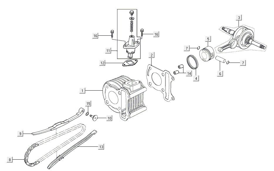 Cylinder-crankshaft Kymco Agility 16'+ 4-stroke injection euro4 black