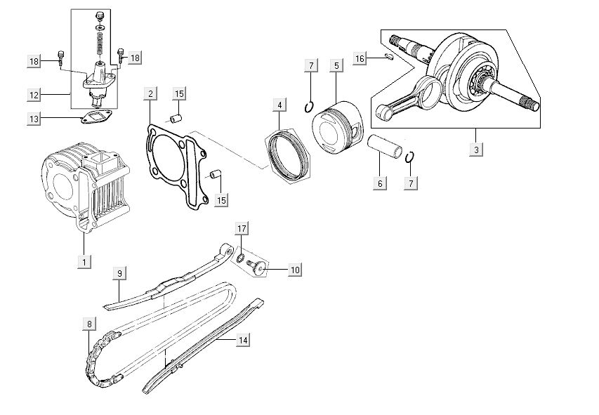 Cylinder crankshaft Kymco City 16' 4-stroke black