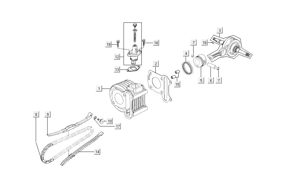 cylinder-crankshaft Kymco Super 8 4-stroke (2007-2009) Blue yellow