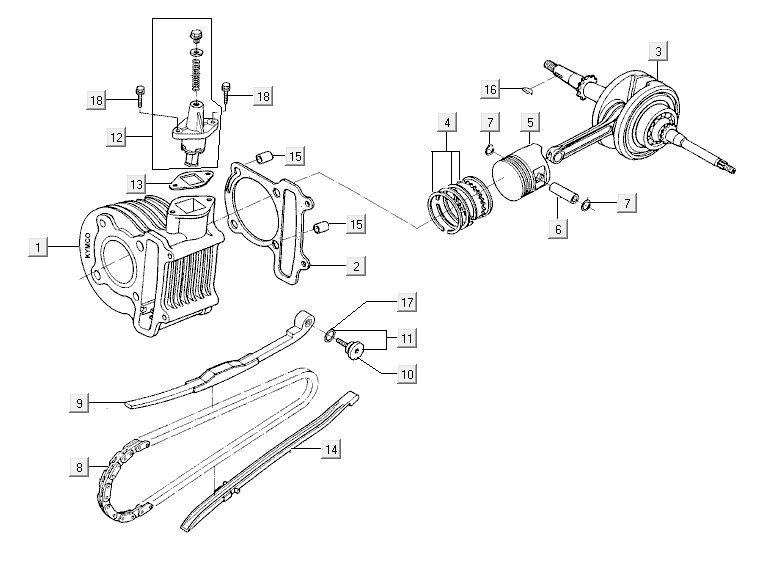 Cylinder crankshaft Kymco Vitality 4t ac anthracite