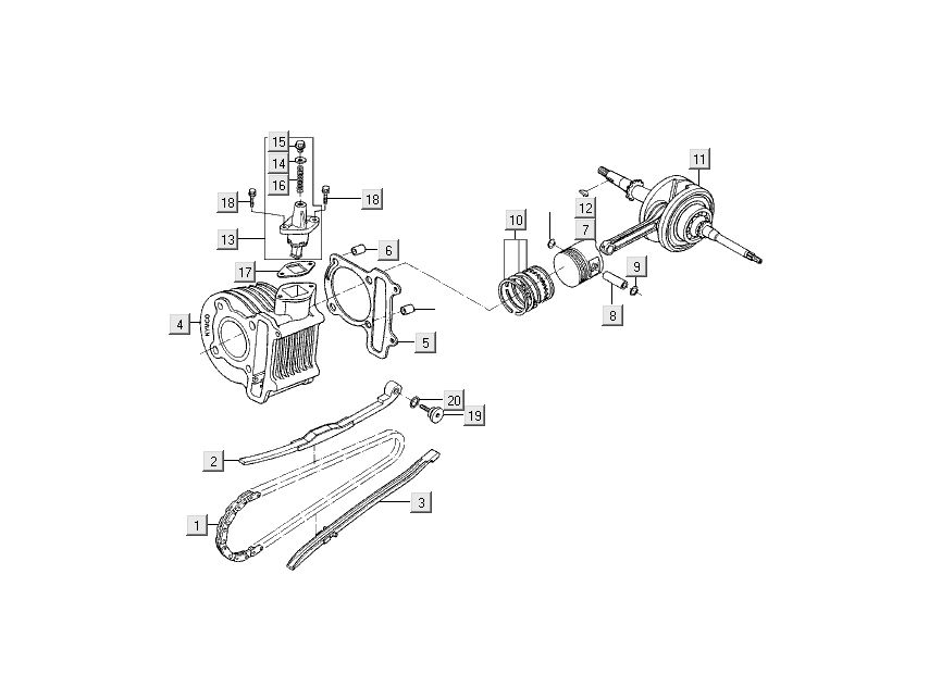 Cylinder - Crankshaft - Distribution Kymco Filly 4-stroke silver