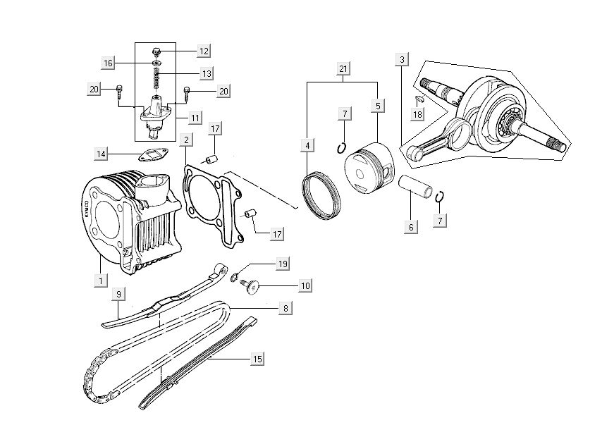Cylinder - Crankshaft Kymco New Dink 4-stroke white