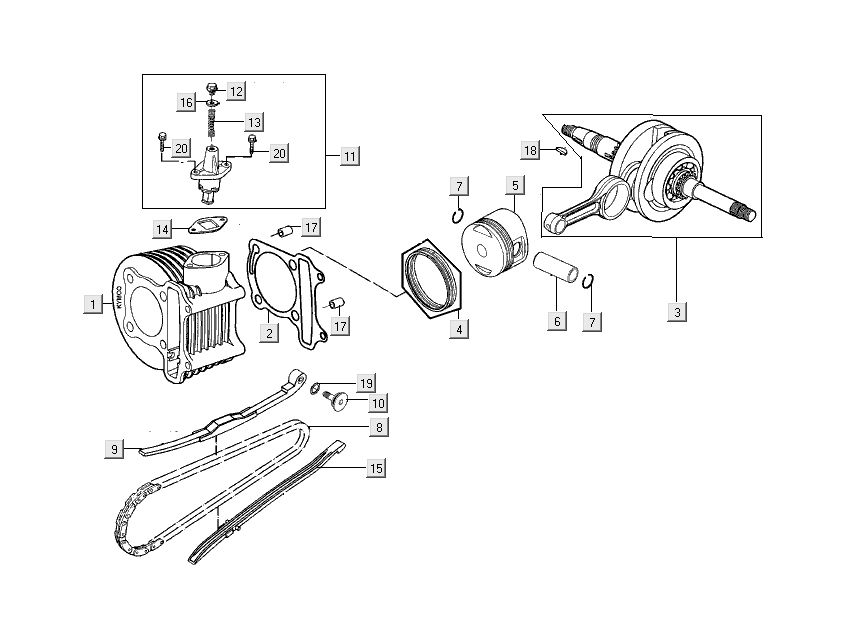 Cylinder - Piston - Crankshaft Kymco People S 50 4T AC cherry red