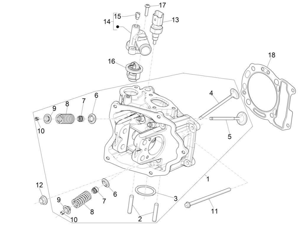 Cylinder Head Piaggio MP3 300 HPE/300 HPE SPORT E5 ABS 2020-2022 (EMEA)