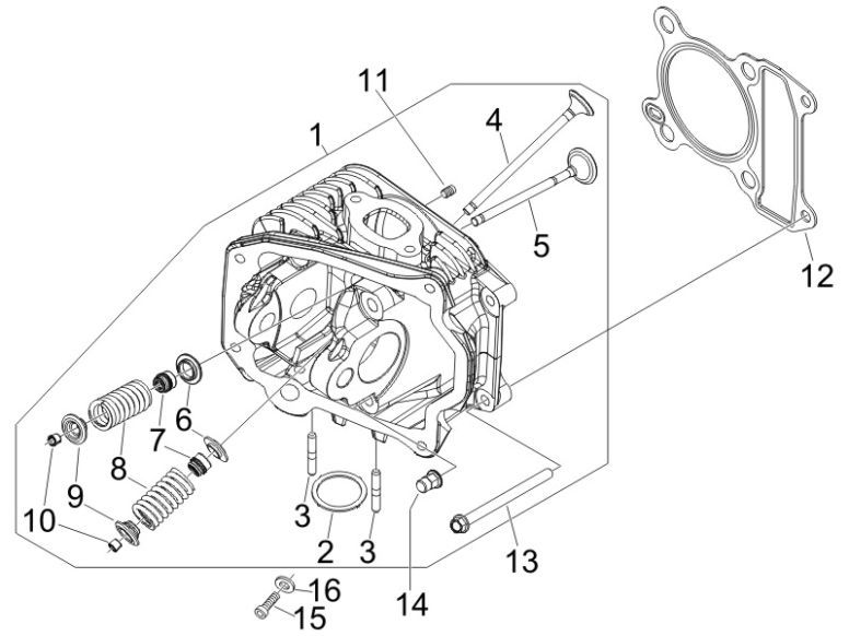 Cylinder head Vespa Lx 25km 4-stroke 2-valve